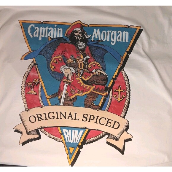 VTG Captain Morgan Original Spiced Rum T-Shirt Single Stitch Blue Red Size Large - Picture 4 of 16